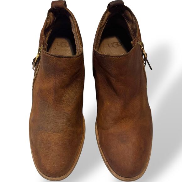 UGG Chestnut Suede Leather Glee Zipper Fringe Tassel Ankle Booties 9.5 - Picture 9 of 13